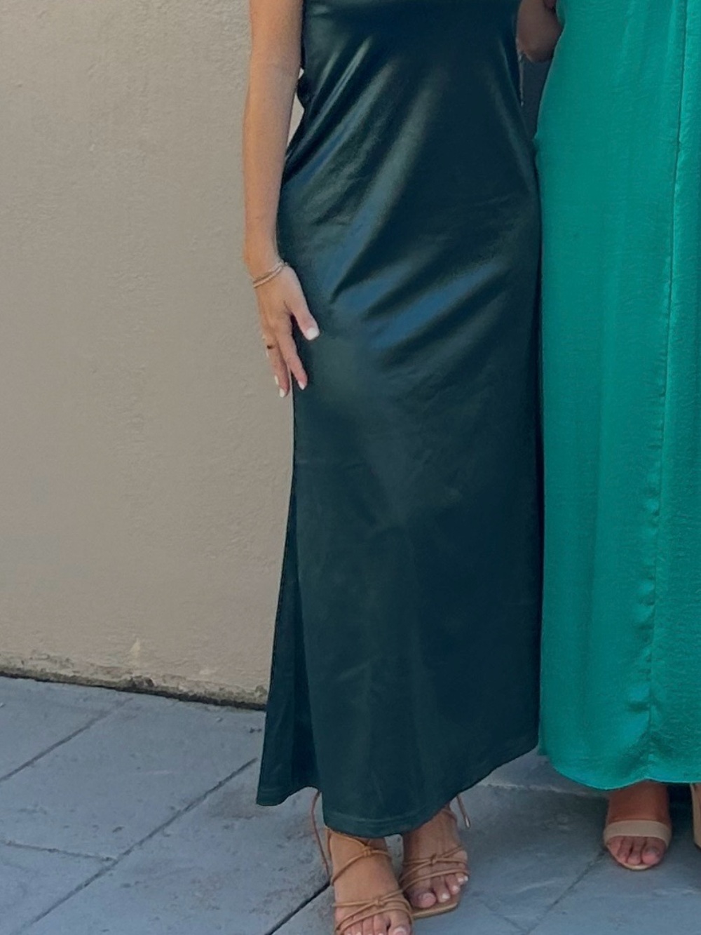 Strapless Dark Green Satin Slip Dress